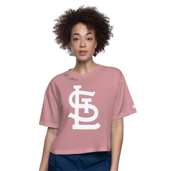 Women's Starter Pink St. Louis Cardinals Play the Ball Boxy Cropped T-Shirt