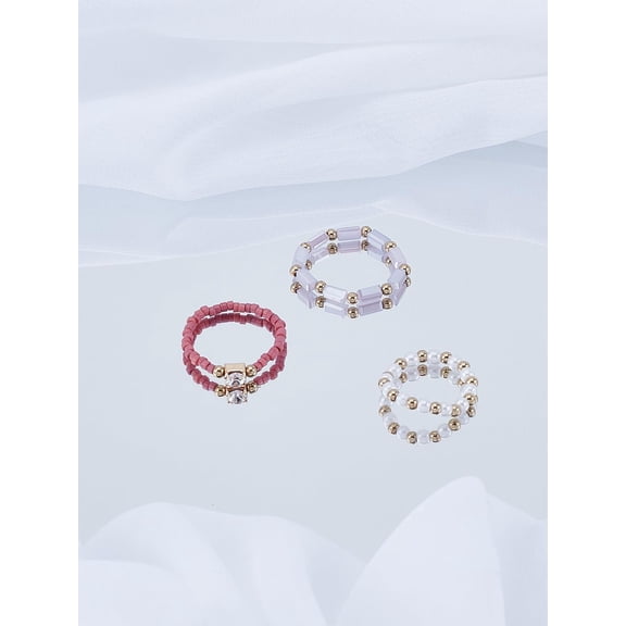 3Pcs Acrylic Plastic Pearl Finger Rings Set for Women Gifts 16~18mm colorful DIY