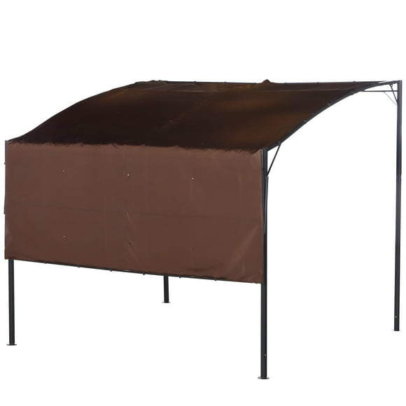 Outsunny 10x8ft Patio Metal Gazebo with Extendable Side Awning Outdoor Shelter Garden Sun Shade Canopy Deck Door Window Awning Brown