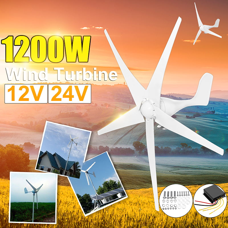 1200W Wind Turbine Generator Unit DC 12V W/ 5 Blades & Power Charge Controller 