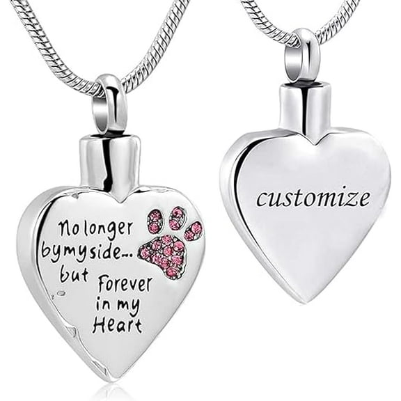 Crystal Pet Cremation Jewelry for Ashes Urn Necklace With Paw Print Heart Pet Dog Ashes Necklace Stainless Steel Urn Pendant