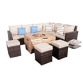 thumbnail image 2 of 8-Piece Patio Brown Wicker Conversation Sofa Set with Fire Pit Table and Cushions, 2 of 8