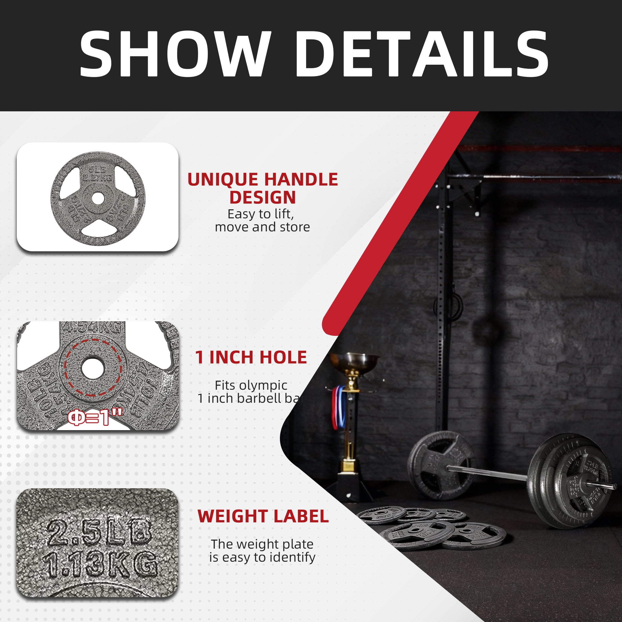 FlexWave Cast Iron Barbell Set, 50-170 LBS Weight Plates with 6FT or 7FT Barbell, 1-Inch & 2-Inch Options, Multiple Package