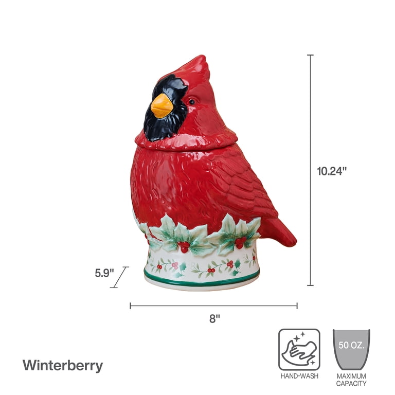 Pfaltzgraff Winterberry Cardinal Christmas Cookie Jar, Dolomite