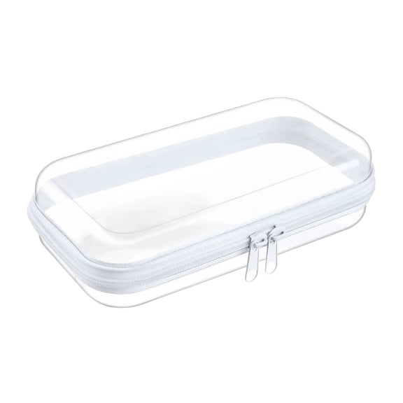 RUIG Clear Hard Plastic Zipper Case, Double Zippers Hard Pouch, Portable Travel Organizer Bin Clear Makeup Bag for Toy Storage, Snack Bag, Cosmetics, Diaper Bag, Toiletry Bag