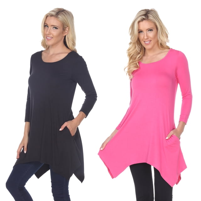 White Mark Tunique Noire à Manches 3/4 pour Femmes, Lot de 2