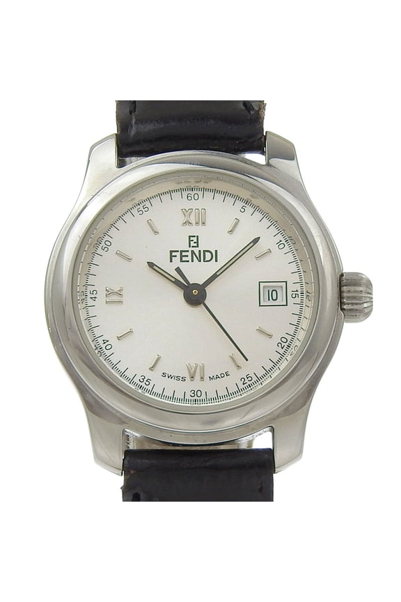 Pre-Owned Fendi Olologi watch, 210L stainless steel x leather strap, quartz, analog, silver...