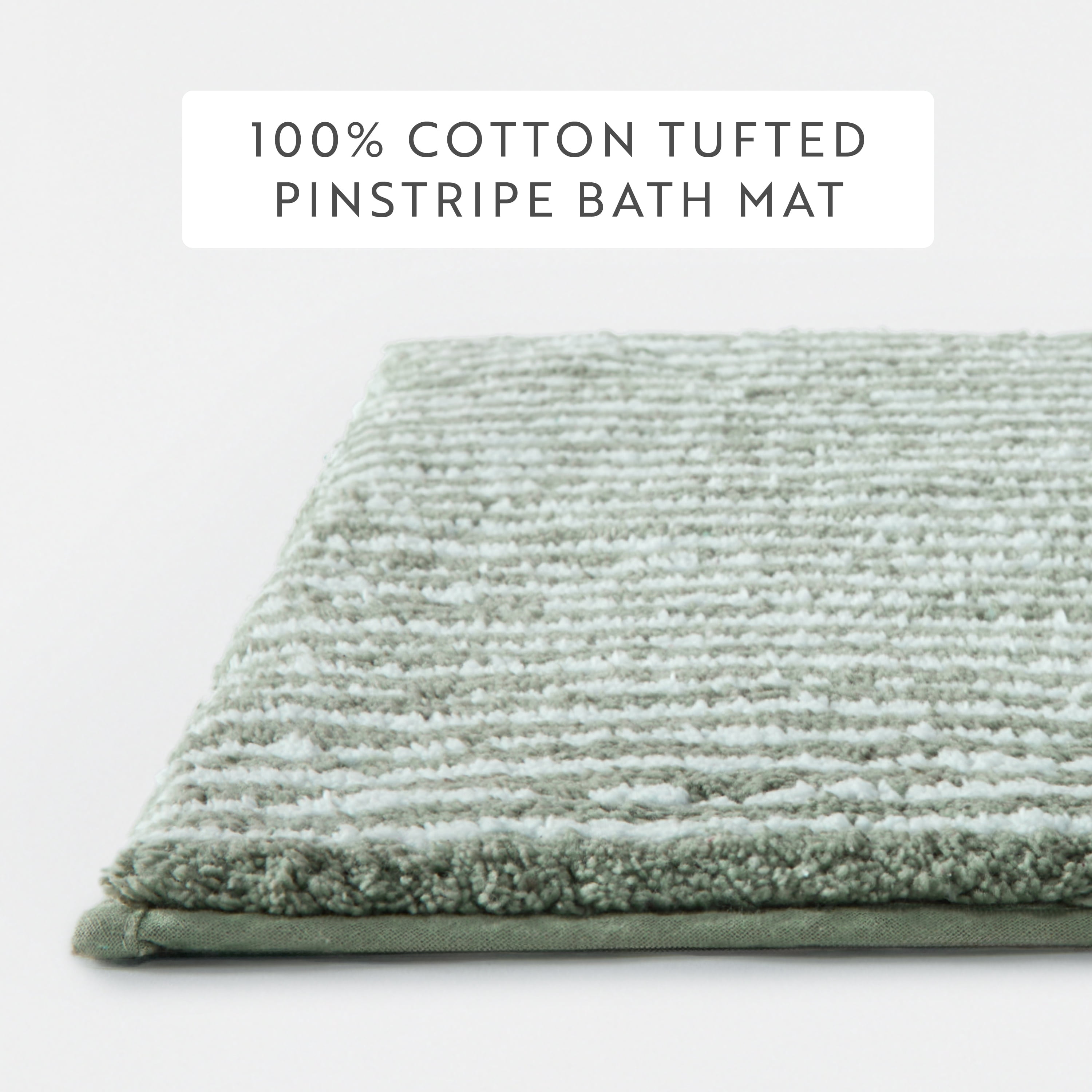 100% Cotton Pinstripe Patterned Bath Mat by Comfort Canopy, Sage, 24" x 17"