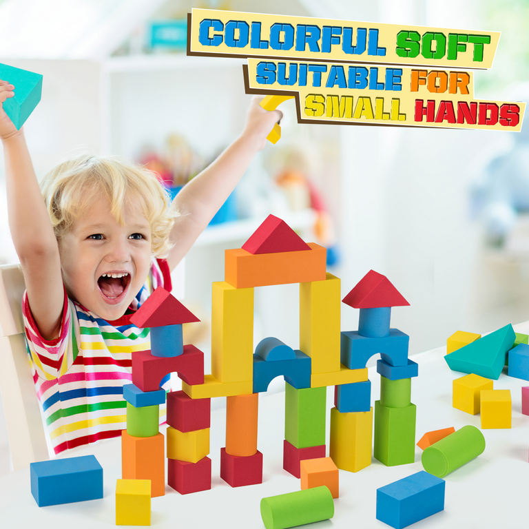 UNIH Foam Building Blocks for Girls and Boys EVA Soft Stacking Blocks Gift for Toddlers 2 3 4 Year Old