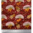 thumbnail image 1 of Soimoi Japan Crepe Satin Fabric Tree,Floral & Deer Animal Print Fabric by The Yard 42 Inch Wide, 1 of 1