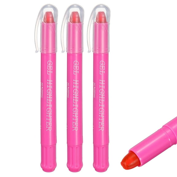 Hot Pink Gel Highlighters, 3 Pack Gel High Lighters No Bleeds Highliters Pens Wax Crayon Neon Clear View Bright Marker Pen Twist Up Gel Stick Cute for Books Office Adults