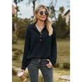 thumbnail image 6 of XCHQRTI Women V Neck Blouse Turndown Collar Long Sleeve Shirts with Buttons Fall Clothes Ladies Tops, 6 of 8