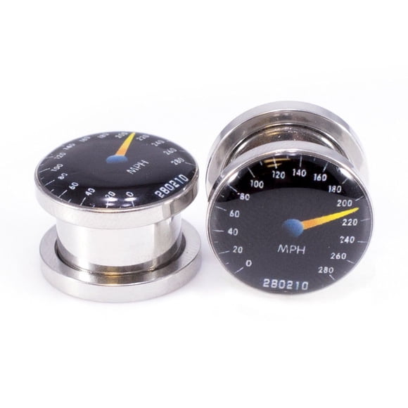 BodyJewelryOnline Pair of Ear Plugs Gauge with Speedometer Logo Screw Fit Plug 2G to 1/2" Men Women