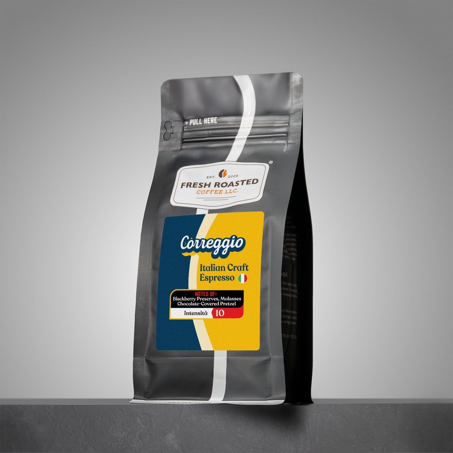 Fresh Roasted Coffee, Correggio Italian Craft Coffee, Med-Dark Roast, Whole Bean, 80 oz 5 lbs