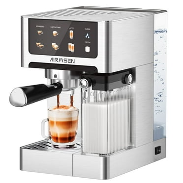 AIRMSEN Espresso Machine with Color Touchscreen, 20 Bar Cappuccino Latte Machines with Automatic Milk Frother, Dual Boiler Stainless Steel Espresso Maker for Home, 1350W