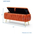 thumbnail image 5 of LoLado Oval Storage Bench with Gold Legs, Velvet Fabric Upholstered Ottoman Storage Bench with Diamond-Shaped Quilting Pattern for Living Room, Bedroom, Entryway, Orange, 5 of 7