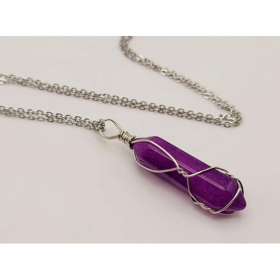Crystal Necklace Silver Wire Wrapped Purple Garnet Healing point Necklace