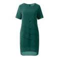thumbnail image 4 of oqasdz Womens Summer Dresses Solid Color Patchwork Chiffon Round Neck Short Sleeved Relaxed Fit Soft Dress Casual Party Outwear, 3X, 4 of 7