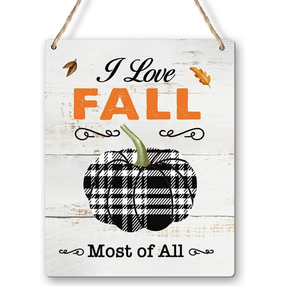 I Love Fall Most of All Wood Sign Door Wall Art Rustic Pumpkin Wooden Hanging Sign for Autumn Farmhouse Home Door Wall Decoration 8x10 Inch