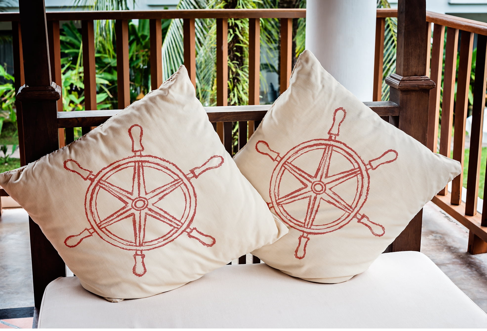 Simply Daisy 18" x 18" Large Ship Wheel Nautical Indoor/Outdoor Throw Pillow