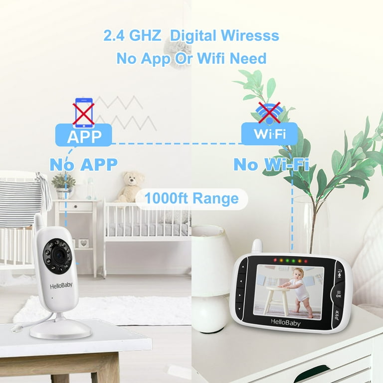 Hellobaby Video Baby Monitor-HB39 with 2.4GHz Pigital Wireless Video Baby Monitor Camera and Audio - 10 Hours Battery Life, 1000ft Away, 3.2 inch LCD