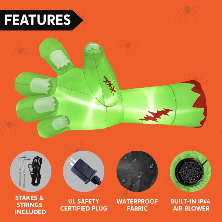 Joyfy 9ft Halloween Inflatable Giant Zombie Hand with LEDs