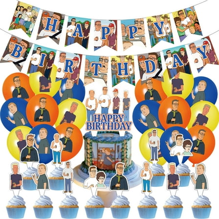 32 Pcs For King of the Hill Theme Birthday Party Decorations,With 1 Happy Birthday Banner Garland,18 Balloons,13 Cupcake Toppers for Party Decorations