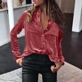 thumbnail image 2 of Womens Vintage Velvet Top Fall Fashion Casual Long Sleeve Button Down Shirts Going Out Dressy Business Work Blouses with Pockets, 2 of 6