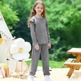 thumbnail image 2 of HBGVBA Kids 2 Piece Set Solid Color Ruffle Sleeve Crewneck Top with Pocket and Pants Casual Winter Loungewear for 4-13 Years, 2 of 5