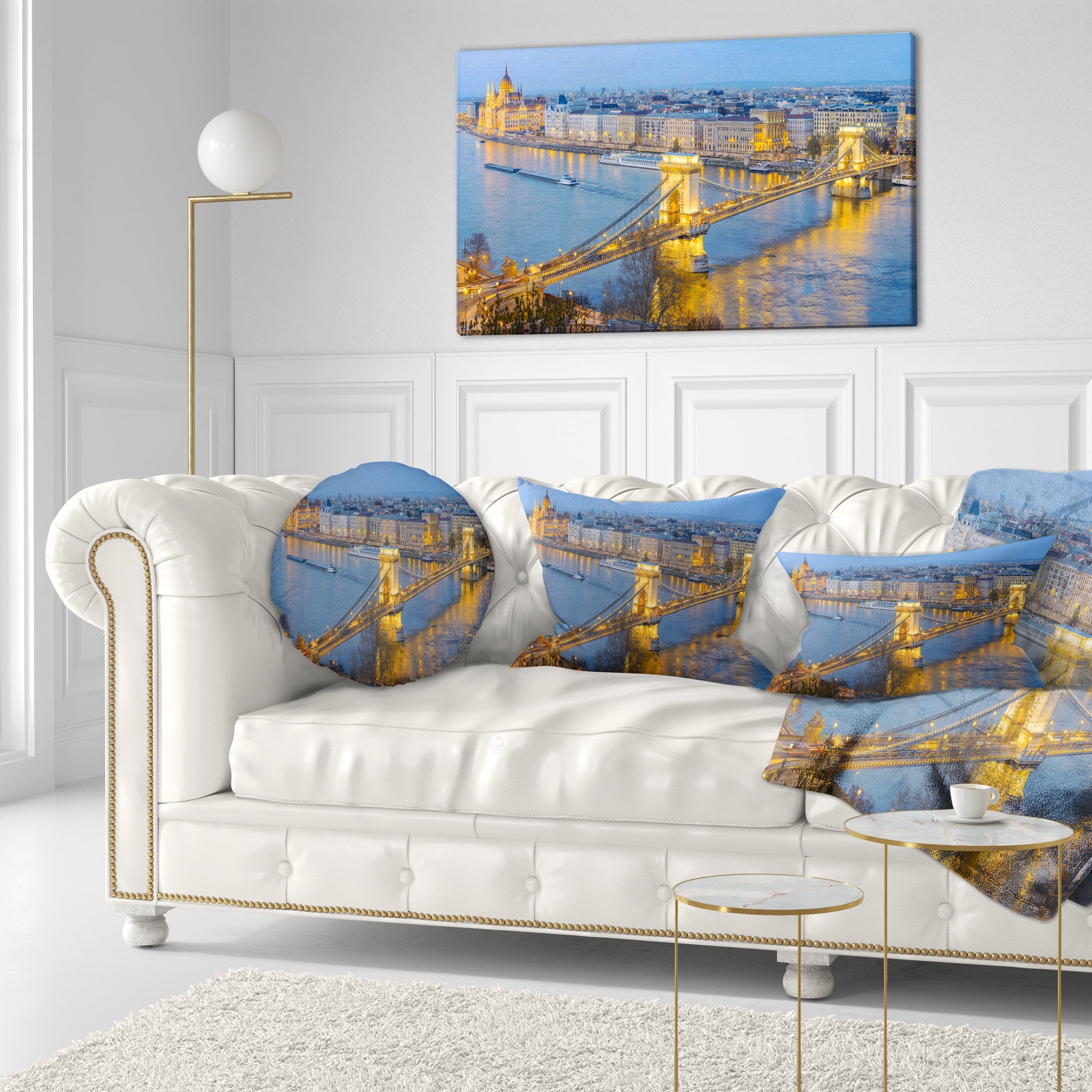 Designart Chain Building and Parliament in Budapest - Cityscape Throw Pillow - 12x20