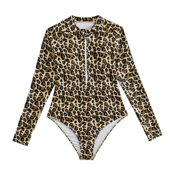 MKHSQHDG Girls Long Sleeve Swimsuit 1 Piece Rash Guard Upf 50 Leopard Print Swimwear for Girls Kids 8-14 Years