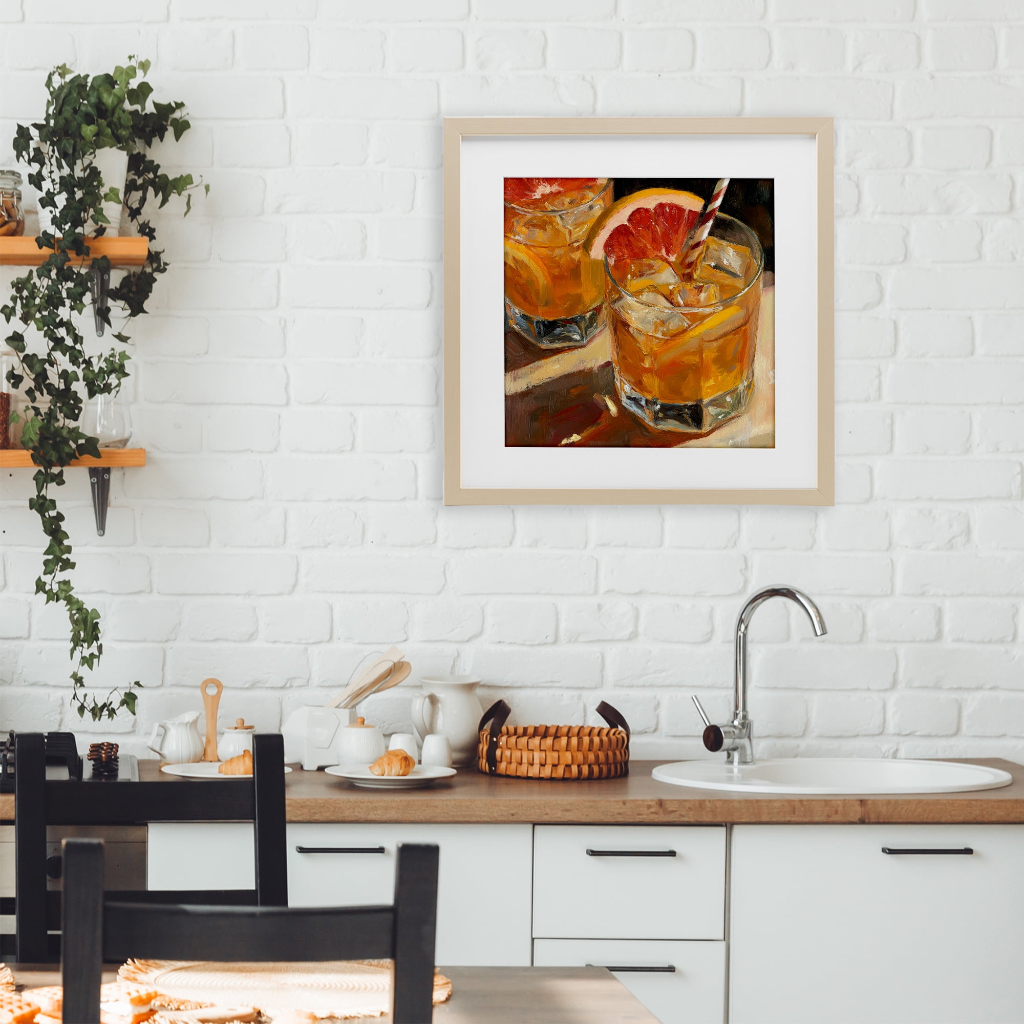 Stupell Industries Grapefruit Cocktail with Ice Cubes Birch Framed Print Under Glass, design by Petal Prints Design