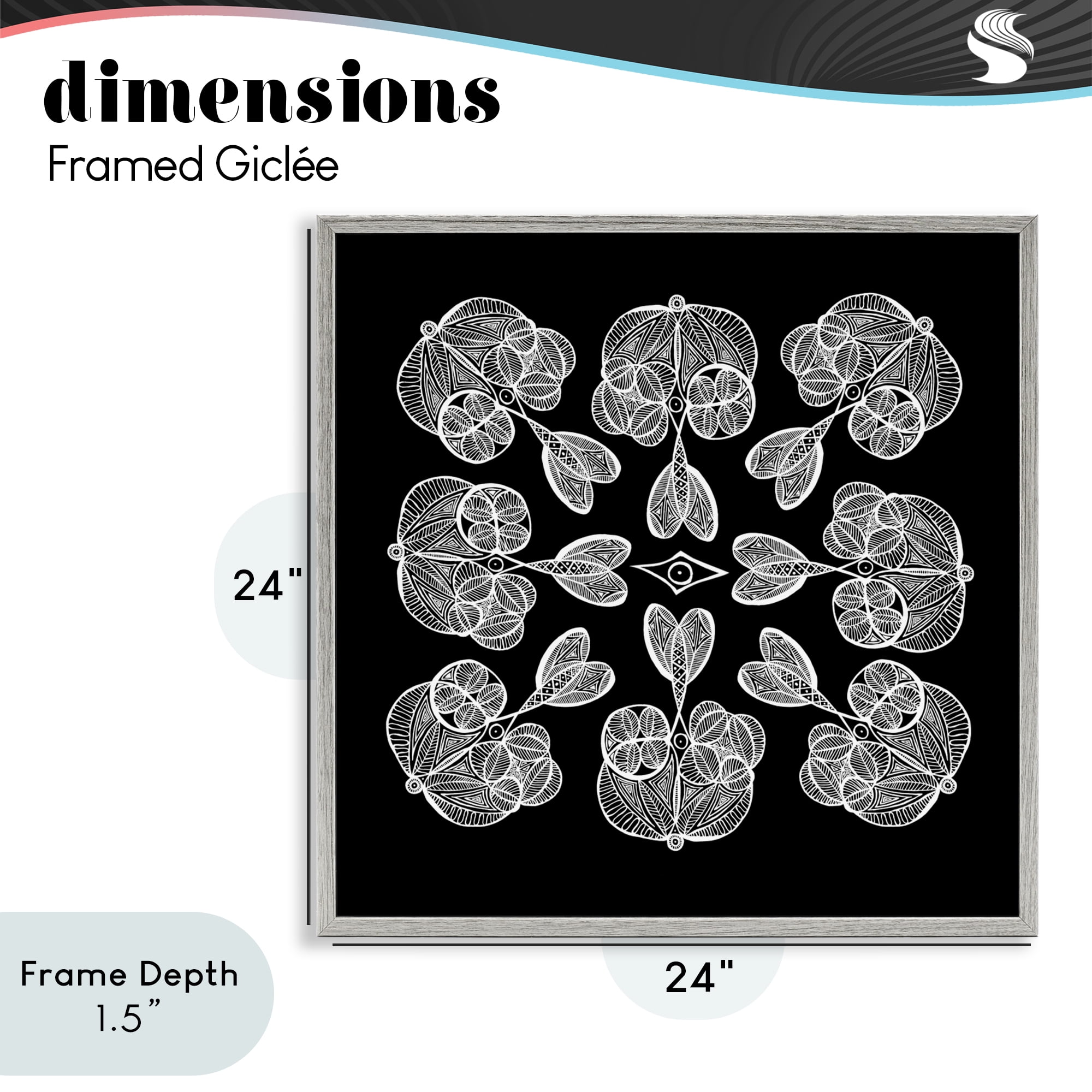 Stupell Industries Rounded Symmetry Elementals Gray Framed Giclee Art, design by El Perkin