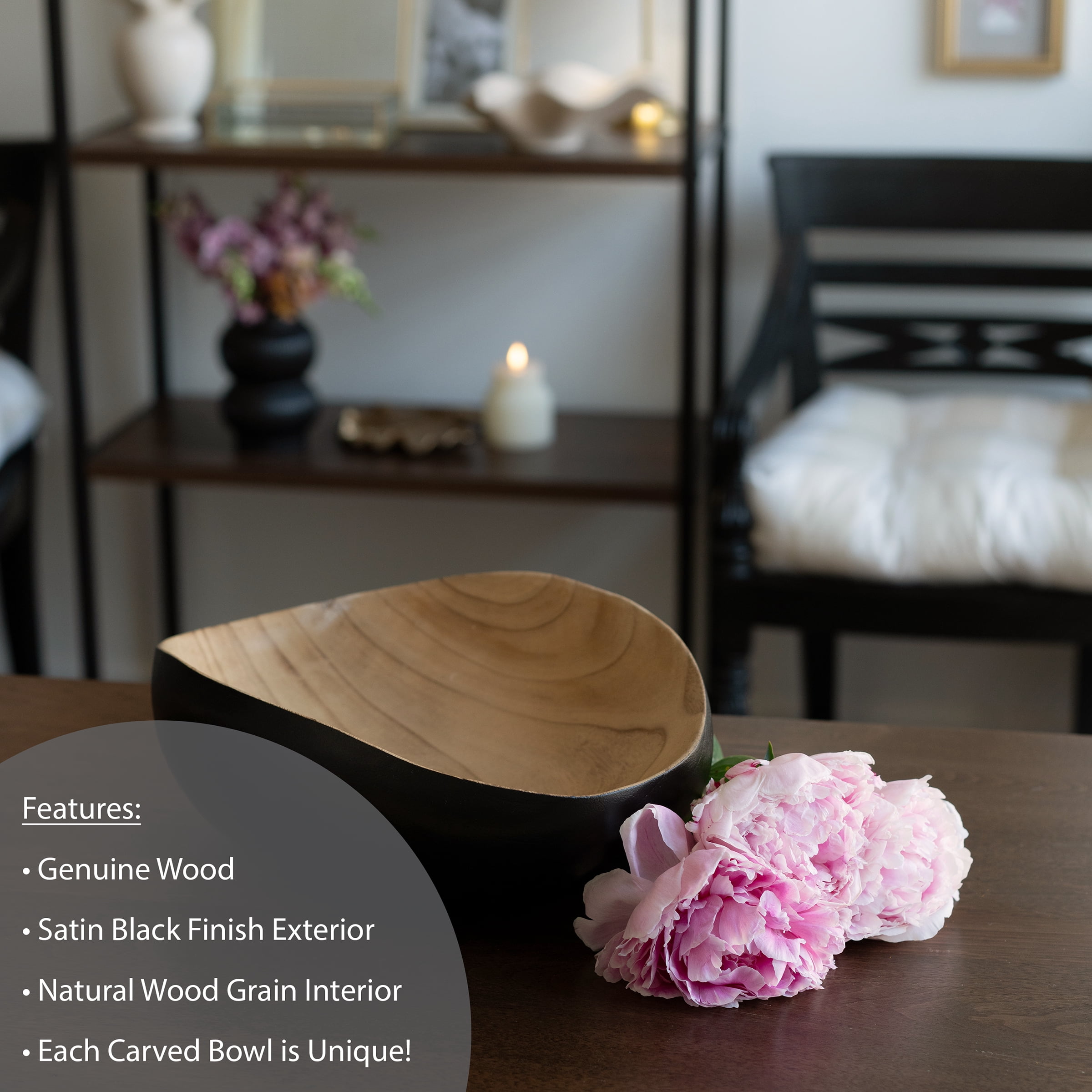 Home Decor Collection Sterling & Noble Home Black and Natural Wood Decorative Tabletop Bowl