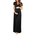 thumbnail image 2 of 2025 Clearance! Womens Clothes Clearance asdoklhq Maternity Dress,Woman Solid V-Neck Short Sleeve Elasticity Pregnant Maternity Nursing Long Dress, 2 of 6