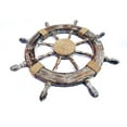 thumbnail image 2 of Wooden Ship Wheel Pine Wood Torched (Antique Black Finish) - Yellow Rope - (24 Inches, Antique), 2 of 6
