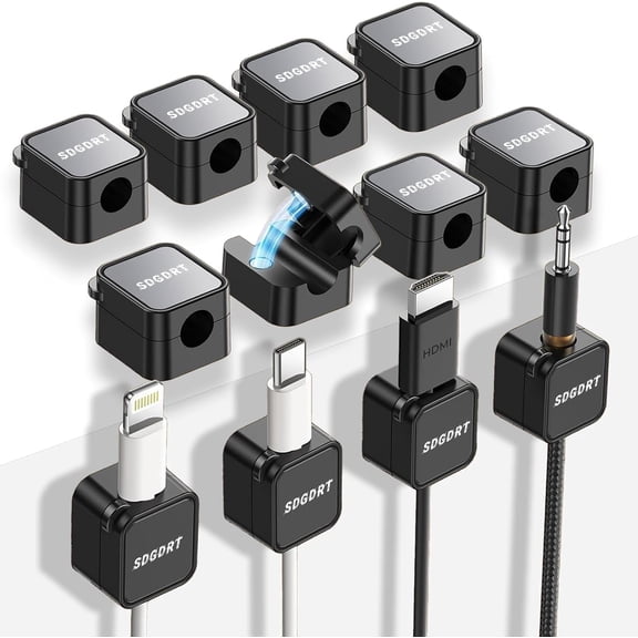 12 Pack Magnetic Cable Clips, Self Adhesive Cord Organizer, Magnetic Wire Holder for Desk, Nightstand, Home & Office, Fits Most Phone Charger, USB, Type-C Cables Black