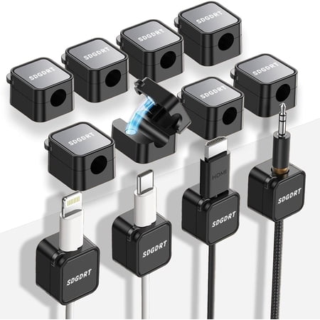 12 Pack Magnetic Cable Clips, Self Adhesive Cord Organizer, Magnetic Wire Holder for Desk, Nightstand, Home & Office, Fits Most Phone Charger, USB, Type-C Cables Black