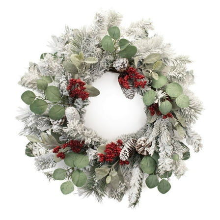 Melrose International LLC Flocked Pine and Berry Wreath 28"D Polyester/PVC