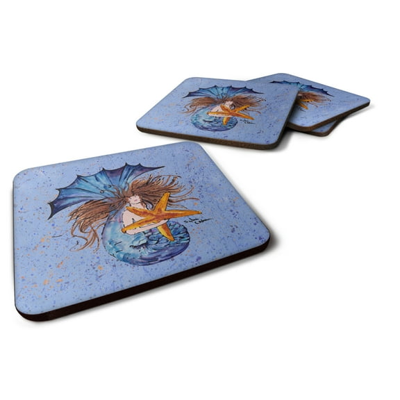 Carolines Treasures 8337FC Mermaid  Foam Coaster Set of 4 3 1/2 x 3 1/2 multicolor