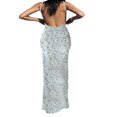 thumbnail image 3 of Robe Moulante Longue Maxi Sans Manches pour Femmes à Imprimé Floral, Bretelles Spaghetti, Découpes, Dos Nu, 3 of 7