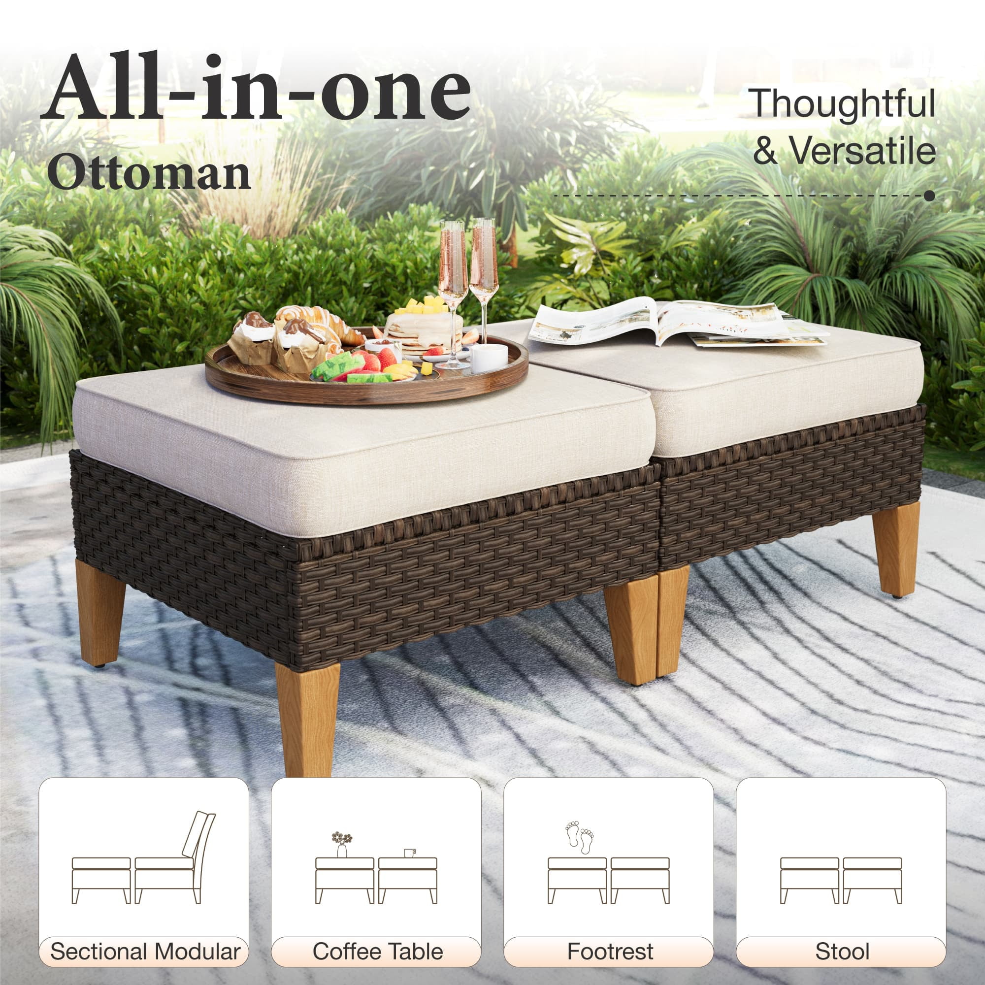 MF Studio 7 Piece Patio Conversation Set  Outdoor Wicker Furniture Set Beige