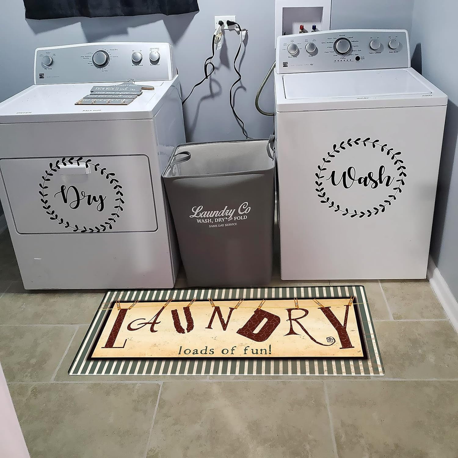 Loads of Fun Laundry Room Rug 48"x20", Vintage Comfort Runner Floor Mat for Washroom, Bathroom, Kitchen Decor
