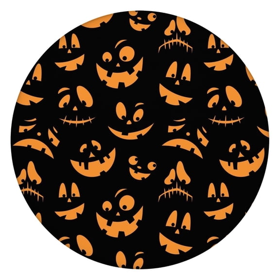 Spooky Halloween Elastic Tablecloth for Round Table 52 Inch - Pumpkin Printed Washable Fabric Dining Party Kitchen Decor