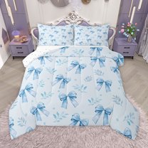 Homewish Kawaii Bow Tie Full Size Comforter Sets,Cute Bowknot Bedding Comforter Set,Dreamy Blue Bedding Sets For Girl,Luxury Bedroom Decor Reversible,3 Pieces