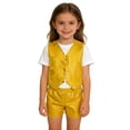 thumbnail image 6 of CPNG Boys Girls Sequin Outfits Sleeveless Waistcoat Shorts Hip-hop Jazz Dance Stage Performance Costume Vest Tops and Shorts Set(Gold,11-12 Years), 6 of 6