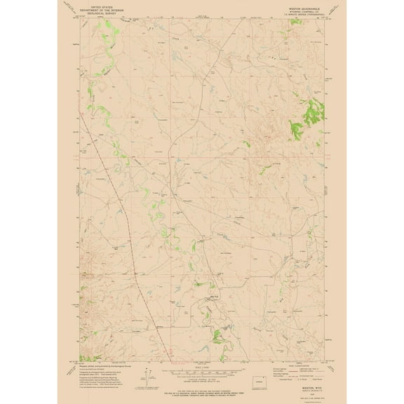 Topographical Map - Weston Wyoming Quad - USGS 1972 - 23 x 32.11 - Vintage Wall Art