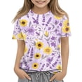 thumbnail image 3 of Cute Summer Tops for Girls Size 7-8 Casual Short Sleeve Crew Neck Girls Shirts Funny Daisy Floral Graphic T-Shirts Girls Clothes Tunic Blouse Purple 5-6 Years, 3 of 6
