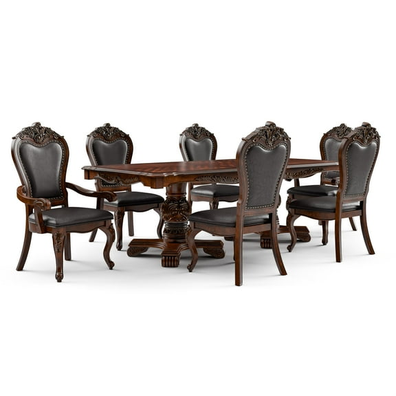 Furniture of America Albernit Solid Wood 7-Piece Expandable Dining Set in Cherry