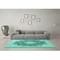 thumbnail image 3 of Ahgly Company Machine Washable Indoor Square Medallion Turquoise Blue Traditional Area Rugs, 4' Square, 3 of 4